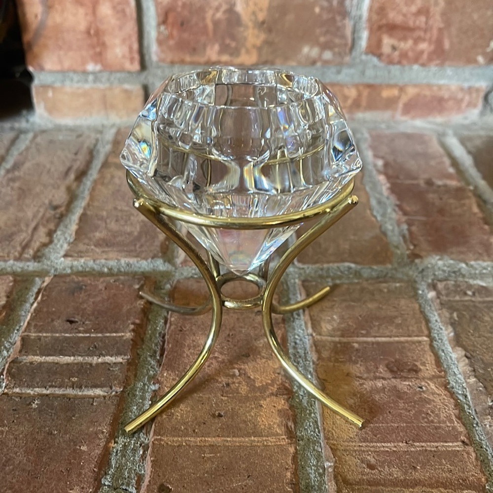PartyLite Solitaire Crystal & Brass Candle Holder